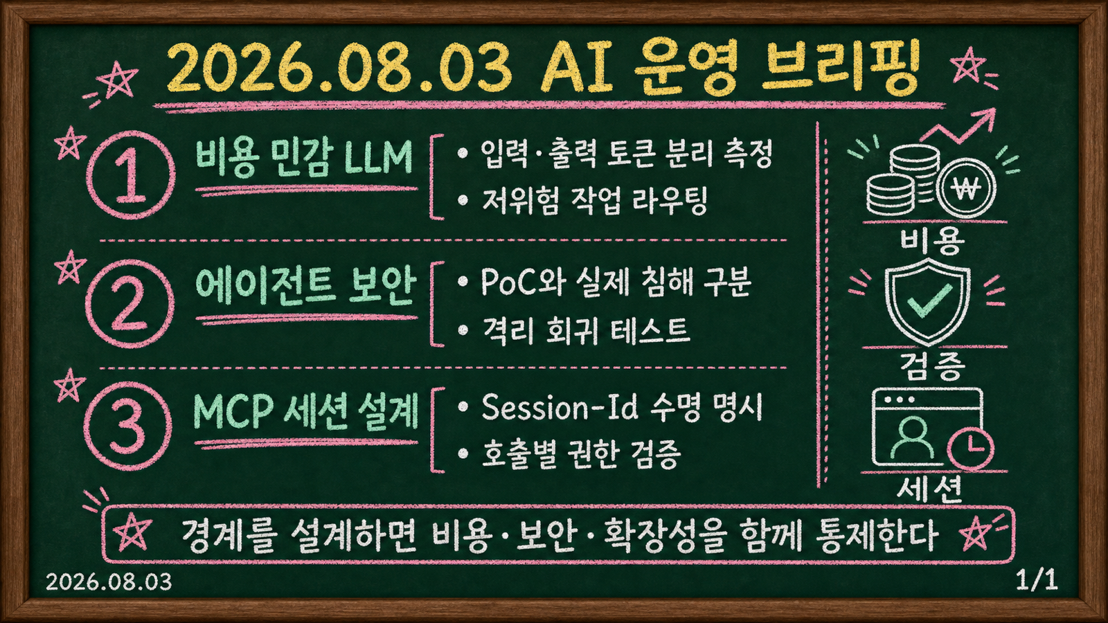 2026년 8월 3일 AI 운영 브리핑: 비용, 에이전트 보안, MCP 세션 설계
