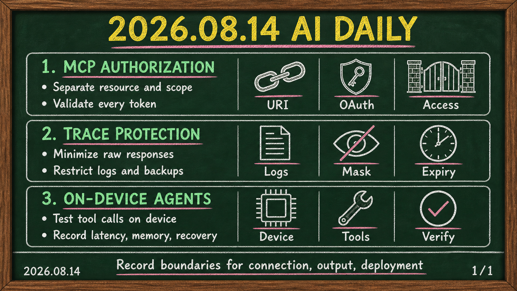 August 14, 2026 AI Daily on MCP authorization, reasoning-trace protection, and on-device agents
