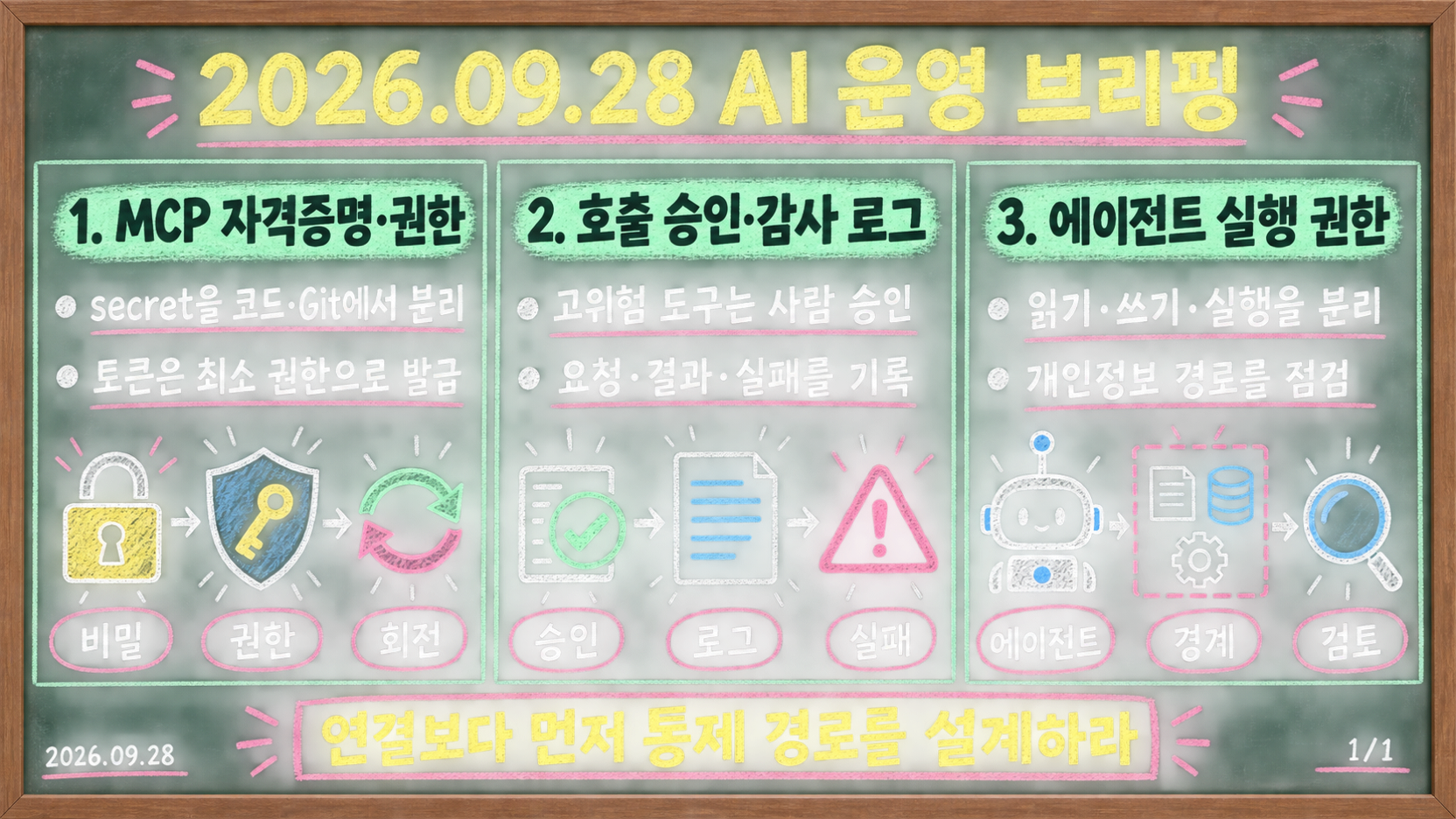 MCP 자격증명 보안, 감사 로그와 호출 승인, AI 에이전트 실행 권한의 세 가지 운영 주제